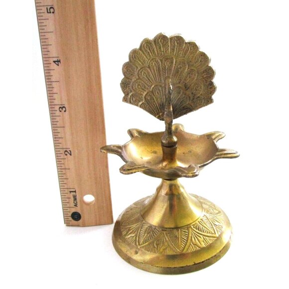Vintage Brass Peacock Bird Shape Religious Wick Oil Lamp - Diya Aarti Home Décor - Picture 15 of 16